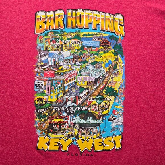 Bar Hopping Key West Florida Tshirt Mens XL Red Short Sleeve Graphic Tee Casual - Picture 2 of 7
